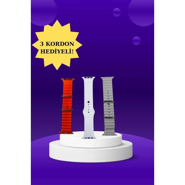 Akıllı Saat Arama Görüşme Bildirim Görme Uyku ve Sağlık Takibi Nabız Ölçer 3 Kordon Hediyeli