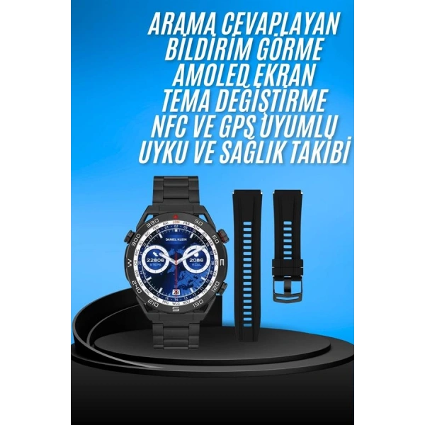 Akıllı Saat Çelik Kordonlu Amoled Ekran Android ve İOS Uyumlu Çağrı Cevaplayabilen