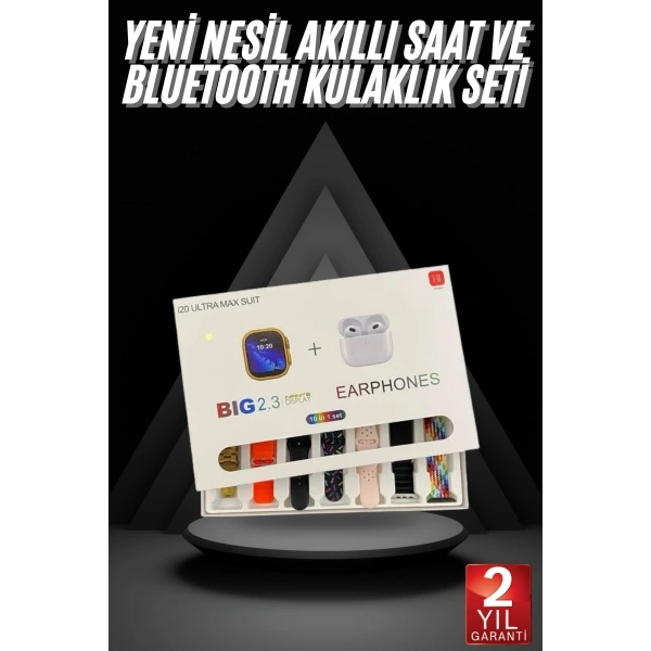 Akıllı Saat ve Air Pro Kulaklık 7 Kordonlu Çok Fonksiyonlu İkili Set