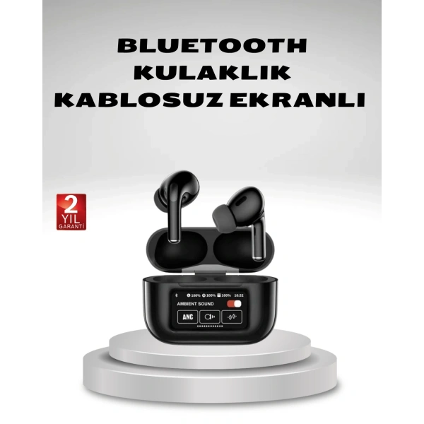 Aktif Gürültü Engelleme (ANC) Kablosuz Bluetooth Kulaklık – Dijital Ekranlı, Dokunmatik ve Uzun Pil Ömürlü