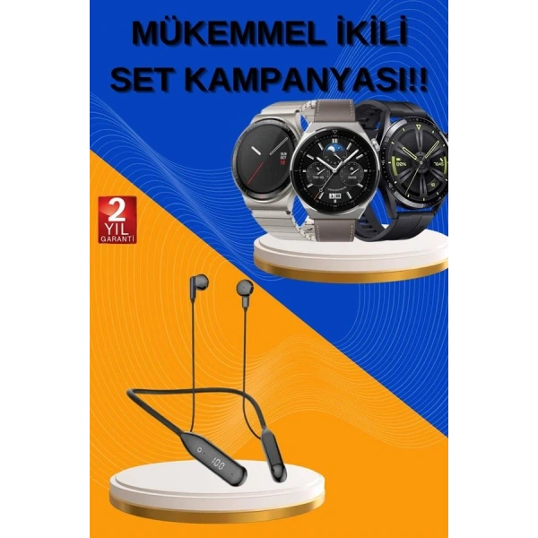 Alarm ve Titreşim Özellikli Akıllı Saat ve Mikrofonlu Kablolu Bluetooth Kulaklık 60 Saat