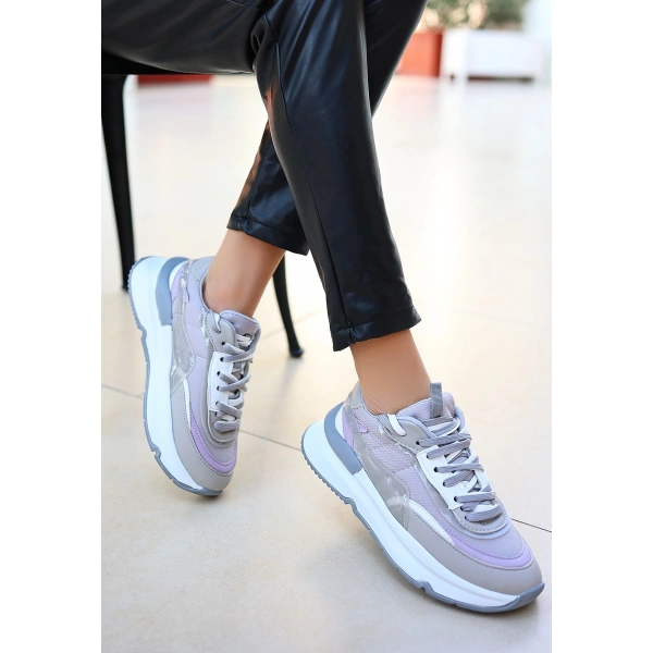 Aleh Gri Cilt Bağcıklı Spor Ayakkabı