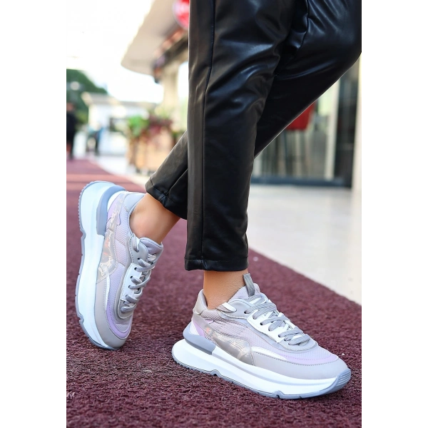 Aleh Gri Cilt Bağcıklı Spor Ayakkabı