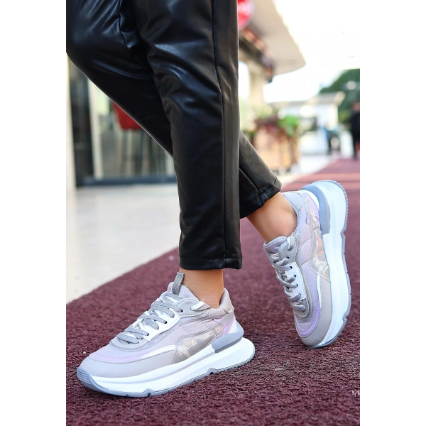 Aleh Gri Cilt Bağcıklı Spor Ayakkabı