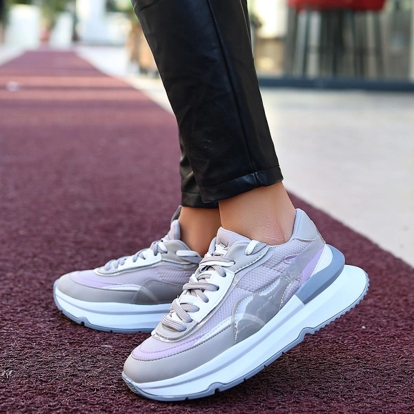 Aleh Gri Cilt Bağcıklı Spor Ayakkabı