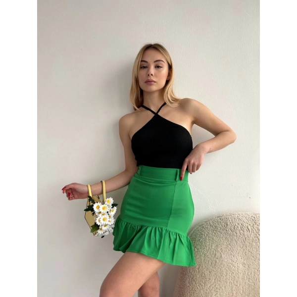 Altı fırfırlı etek yeşil s24817