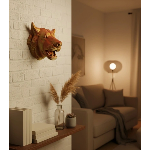 Altın Kaplama Görünümlü Kurt Duvar Süsü