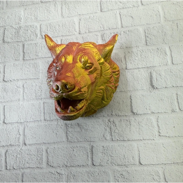 Altın Kaplama Görünümlü Kurt Duvar Süsü