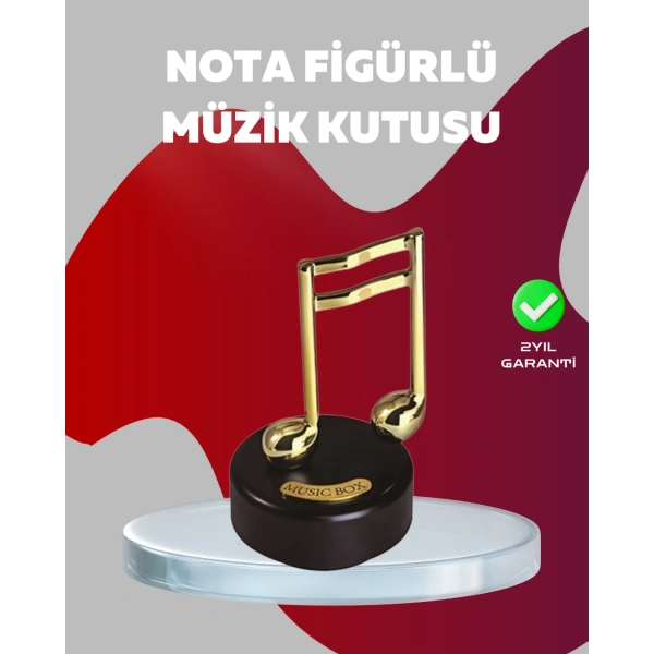 Altın Nota Figürlü Dönen Müzik Kutusu Dekoratif Music Box