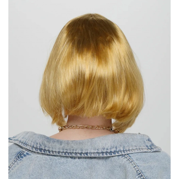 Altın Renk Düz Kesim Küt Parti Peruğu Kısa Takma Saç