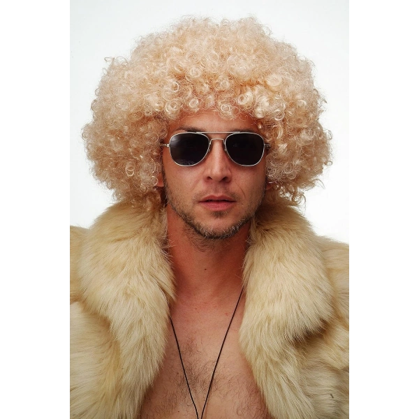 Altın Renk Kıvırcık Afro Bonus Peruk Saç Parti Peruğu Platin Gold