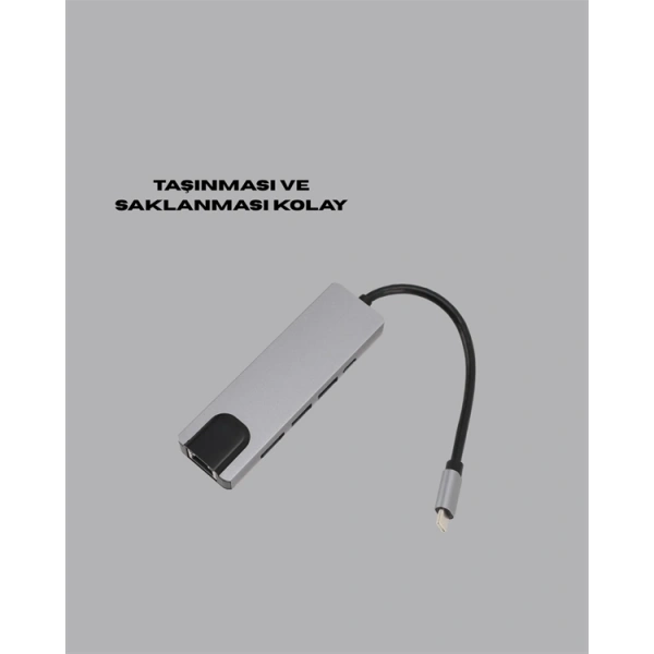 Alüminyum Gövdeli Type‑C HDMI & Ethernet Adaptör – Tak & Çalıştır