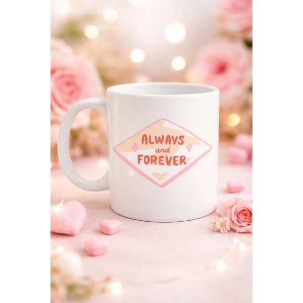 Always and Forever Yazılı Sevgiliye Arkadaşa Özel Porselen Kupa Model 18 - Romantik & Anlamlı Hediye