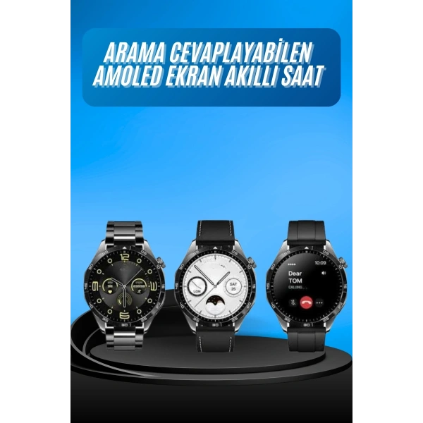 Amoled Ekran 3 Kordonlu Akıllı Saat 5.0 Bluetooth Bağlantılı Android ve İOS Uyumlu