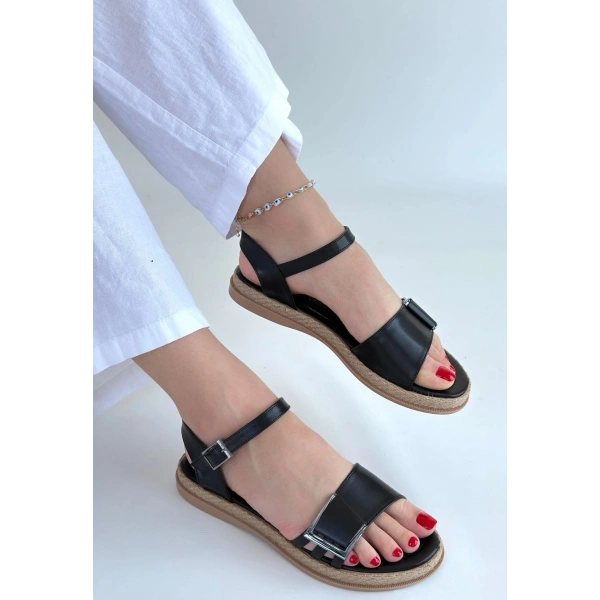 Andana Siyah Cilt Sandalet
