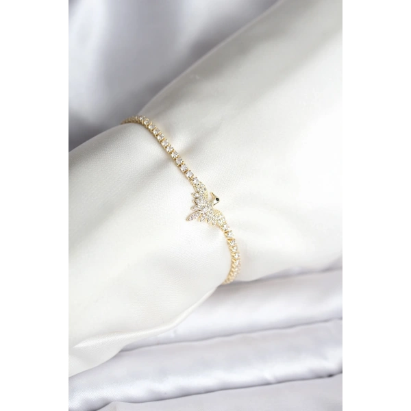 Anka Kuşu Model Zirkon Taşlı Gold Renk Pirinç Su Yolu Kadın Bileklik