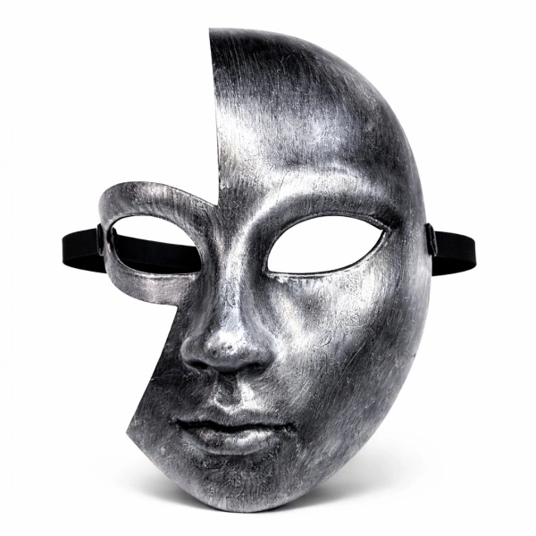 Antik Efektli Gümüş Yarım Yüz Plastik Parti Maskesi