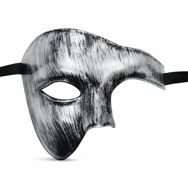 Antik Eskitme Gümüş Erkek Yarım Maske - Phantom & Balo Maskesi