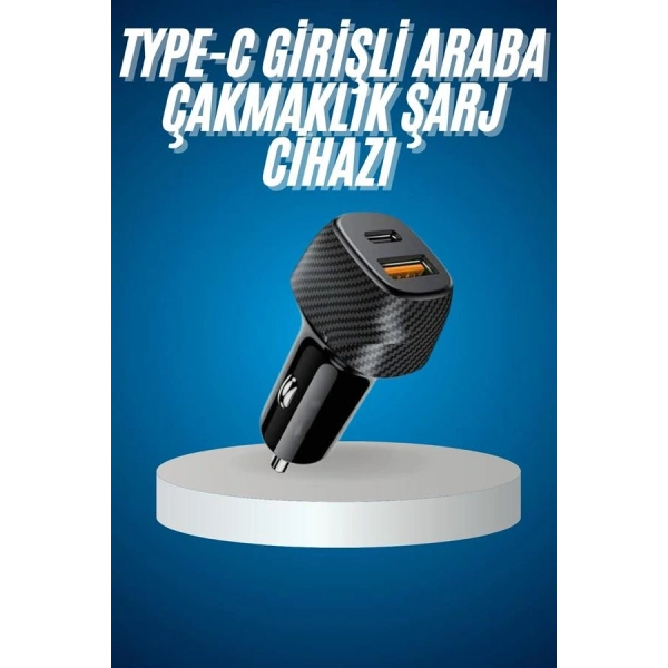 Araç İçi Hızlı Şarj Soketi 38W Oto Çakmaklık Type-C Araba Çakmaklık