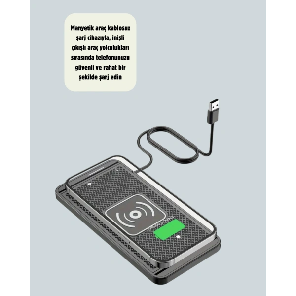 Araç İçi Kablosuz Şarj Pedi – Manyetik Güçlü Tutuş, Hızlı Şarj Özelliği