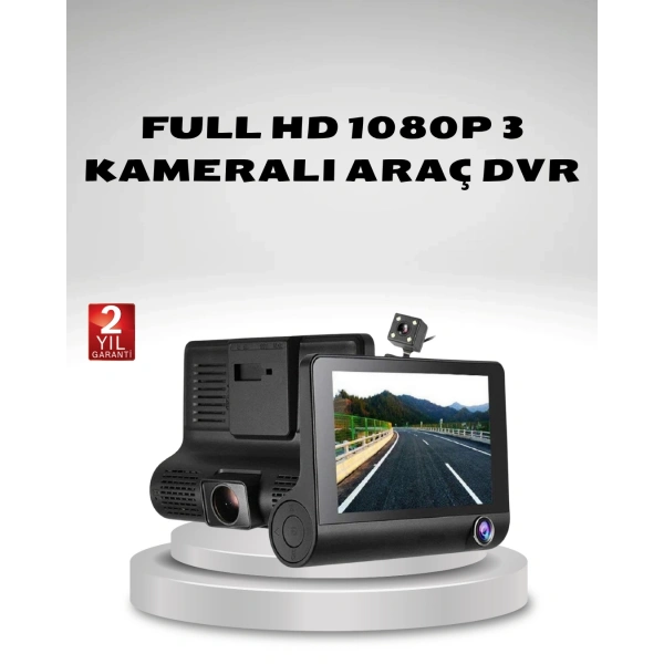 Araç Kamerası 3’lü Full HD DVR 1080P Gece Görüşlü ve G-Sensörlü