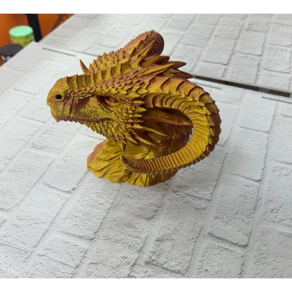 Asil Tasarım Gold–Red Ejderha Heykeli Hediyelik Fantastik Dekor