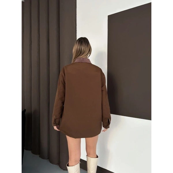 Astarlı yaka detaylı artos ceket kahve st2651019