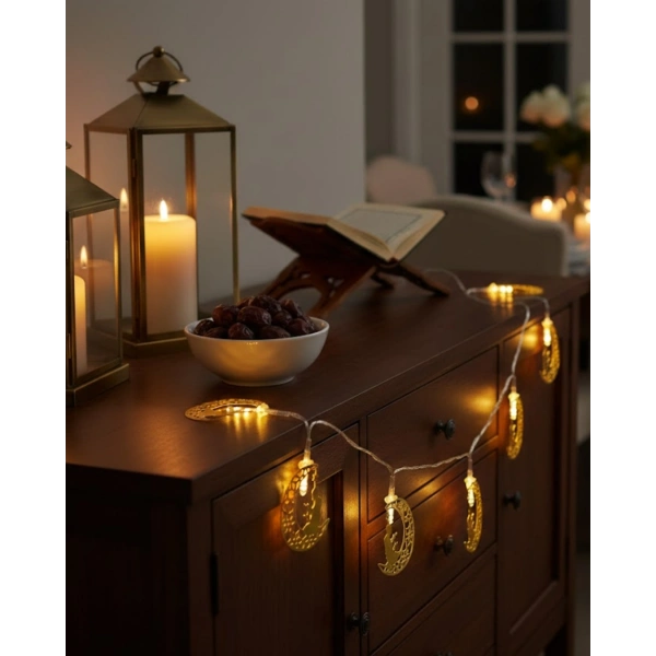 Ay ve Secde Tasarımlı Sıcak Beyaz LED Ramazan Işığı