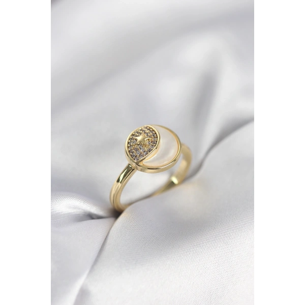 Ay Yıldız Model Gold Renk Zirkon Taşlı Kadın Yüzük