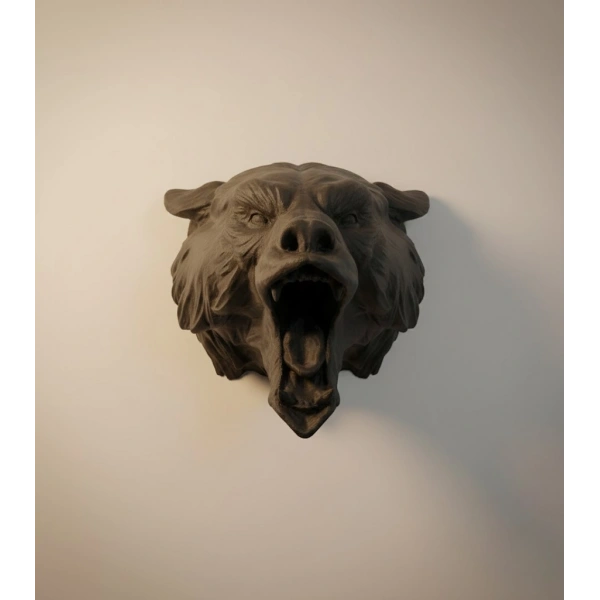 Ayı Tasarım Siyah 3D Duvar Heykeli