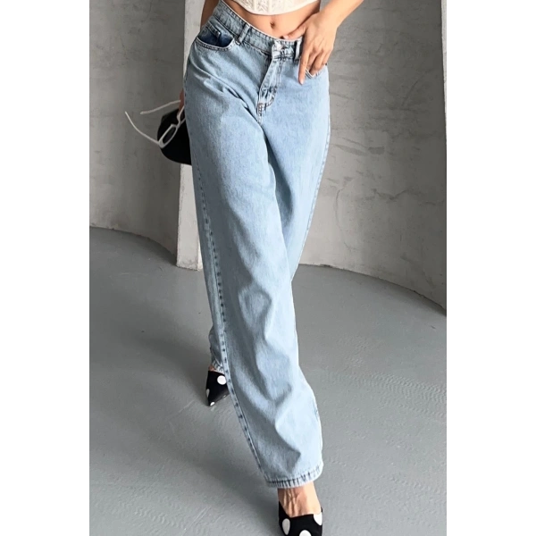 Baggy kar yıkama buz mavi jeans pantolon d2007