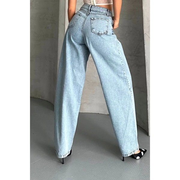 Baggy kar yıkama buz mavi jeans pantolon d2007