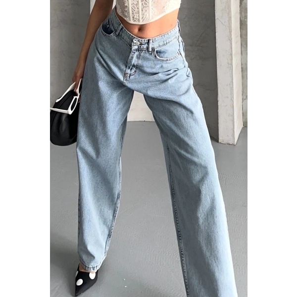 Baggy kar yıkama buz mavi jeans pantolon d2007