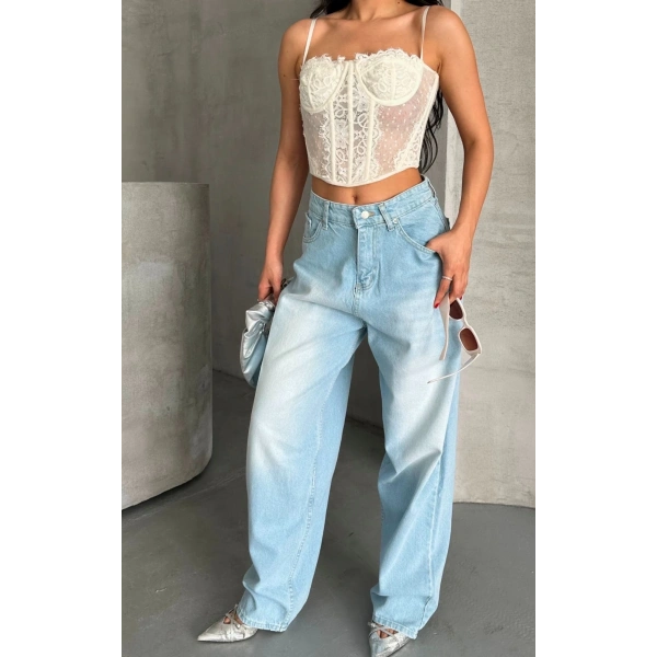 Baggy süper taş bıyık yıkama buz mavi d2007