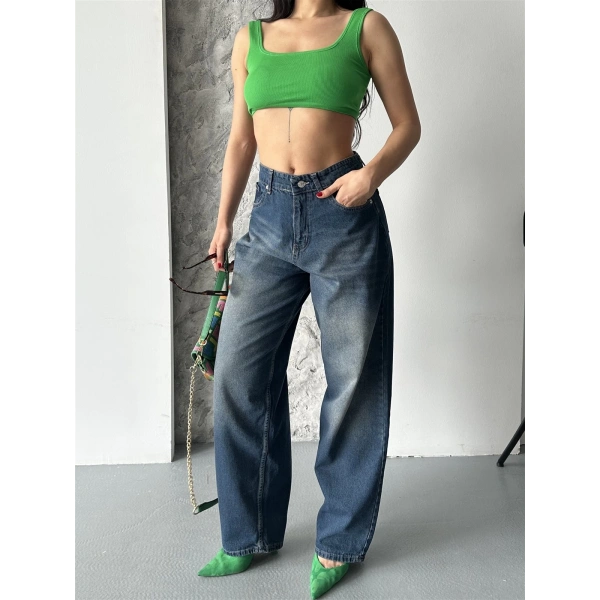 Baggy süper taş bıyık yıkama kahve tint jeans pantolon d2007