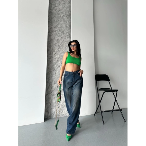 Baggy süper taş bıyık yıkama kahve tint jeans pantolon d2007