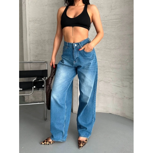 Baggy süper taş bıyık yıkama mavi jeans pantolon d2007