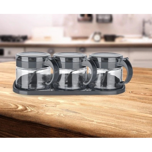 Baharat Seti 3 Adet Kaşıklı Standlı Cam Baharatlık