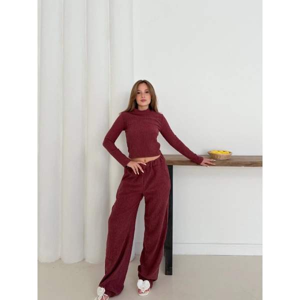 Balıkçı yaka örme takım bordo st265865