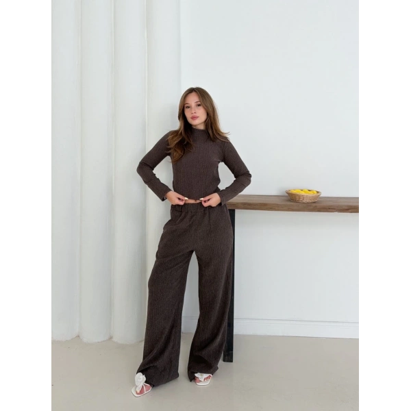 Balıkçı yaka örme takım kahve st265865