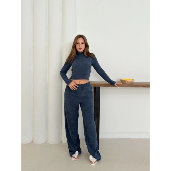 Balıkçı yaka örme takım lacivert st265865