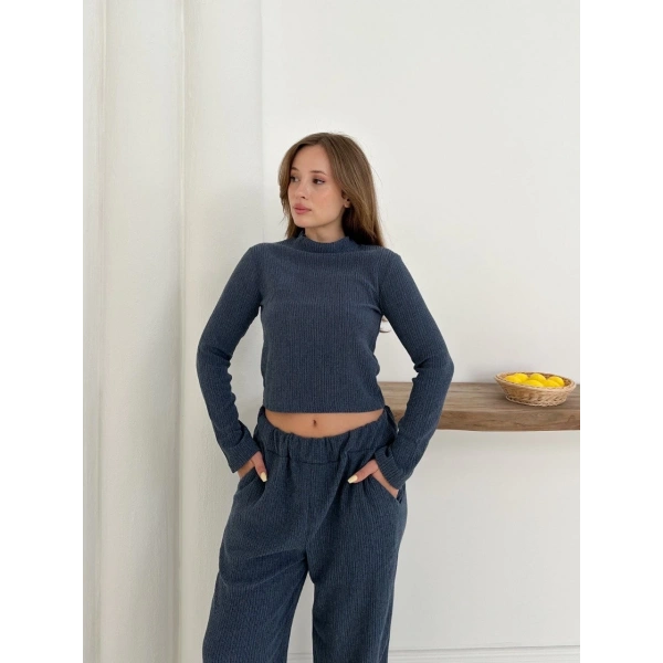 Balıkçı yaka örme takım lacivert st265865