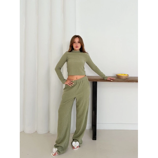 Balıkçı yaka örme takım mint st265865