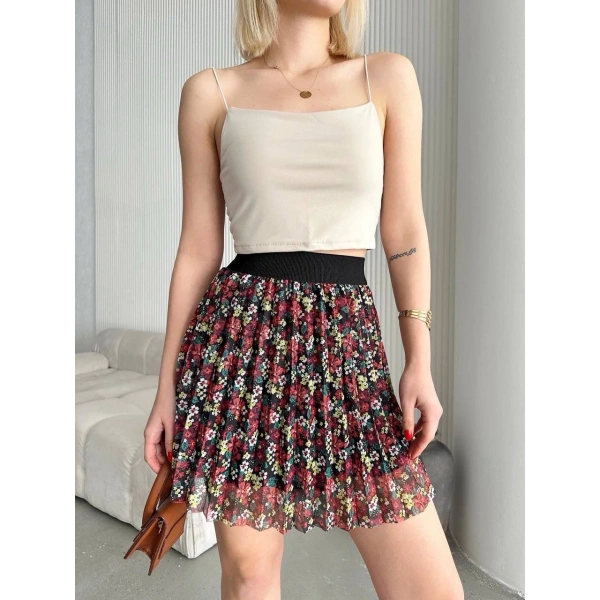 Baskılı astarlı mini etek