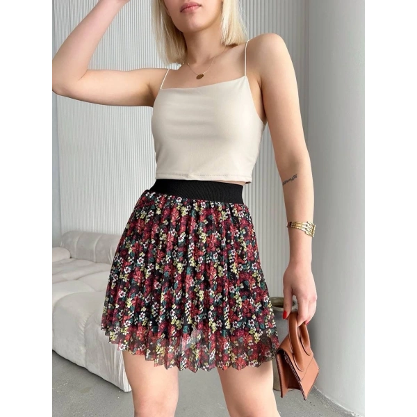 Baskılı astarlı mini etek