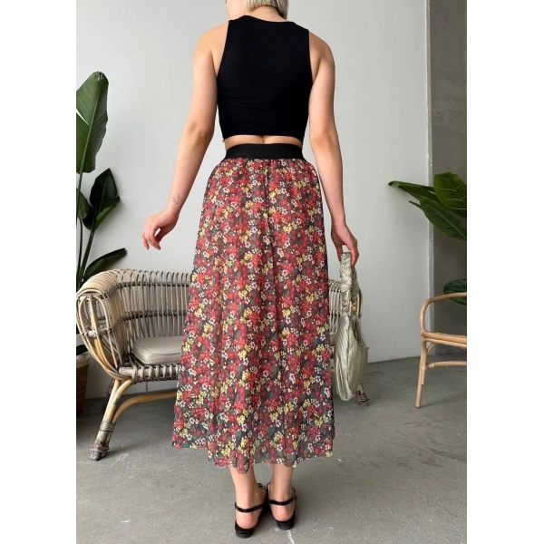 Baskılı astarlı uzun etek