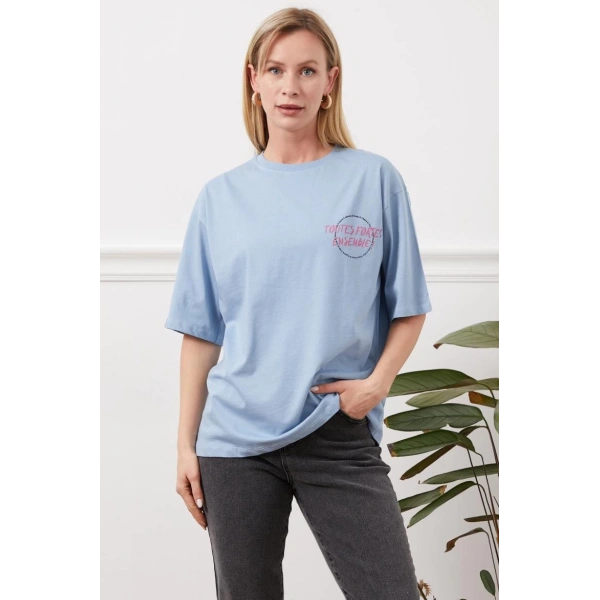 Baskılı tişört mavi