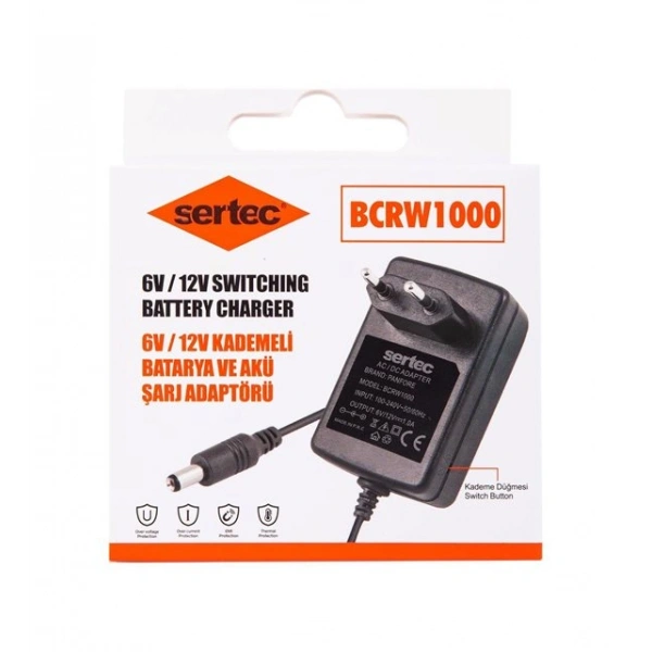 Sertec BCRW1000 6V/12V 1A Kademeli Batarya ve Akü Şarj Adaptörü