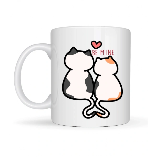 Be Mine Sevimli Kedili Porselen Kupa Model 40 – Aşık Kediler Tasarımlı Sevgiliye Özel Kahve Kupası