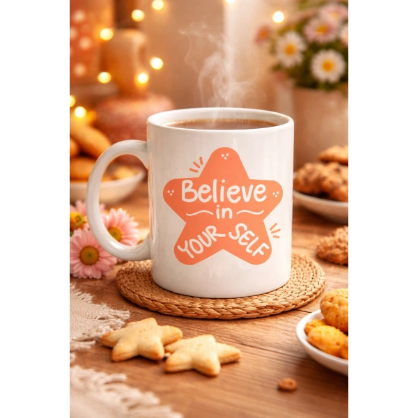 Believe in Yourself Porselen Kupa MODEL 127 – Motivasyon Mesajlı, Kahve & Çay Kupası, Sevdiklerine Anlamlı Hediye